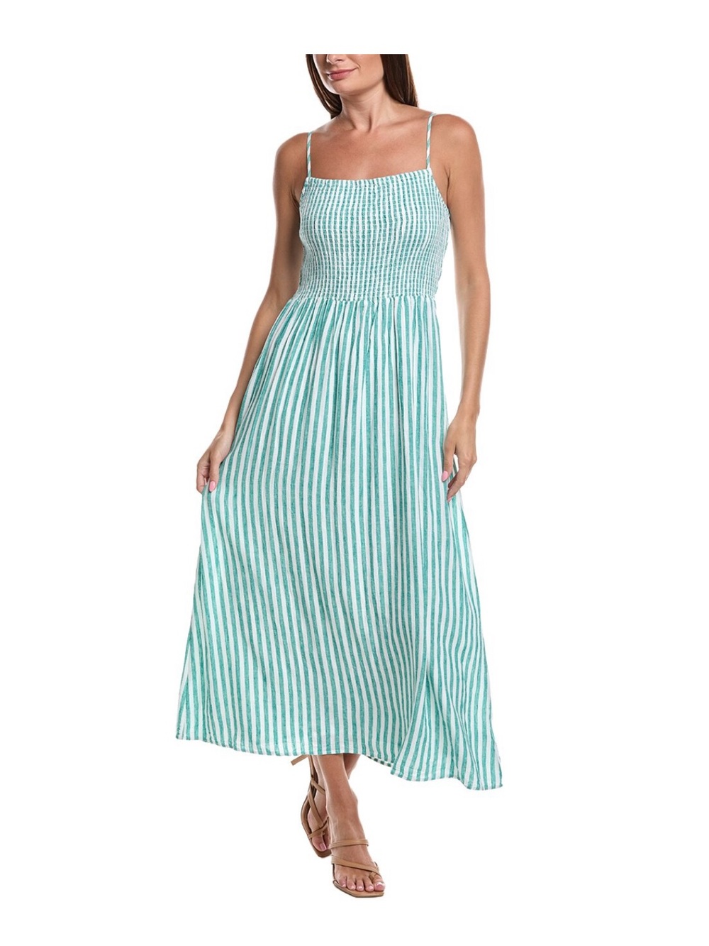 Z Supply Bayside Striped Linen Sleeveless Mint Green Smocked Maxi Dress XS